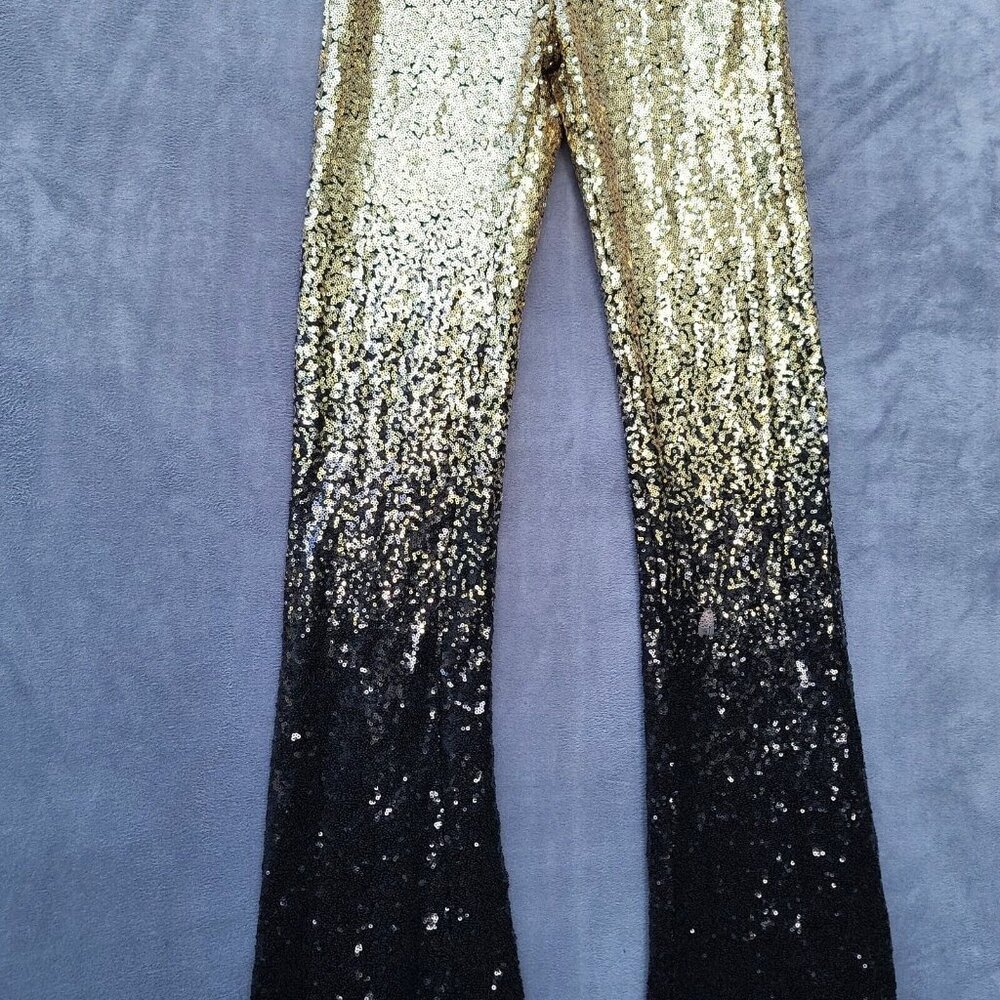 Free People Neon Blonde Studio Pants Flare Sequin Sz XS Ombre Black Gold NWT - Picture 6 of 8